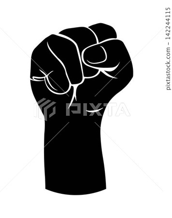 Black silhouette of a male rising fist on a white background 142244115