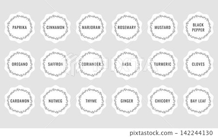 Cardboard stickers or labels for jars of spices and herbs Cardboard stickers or labels for jars of spices and herbs 142244130