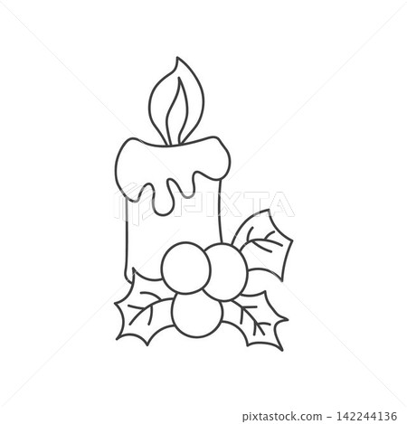 Christmas burning candles decorated with holly leaves 142244136