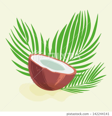 coconut halves and palm leaves 142244141