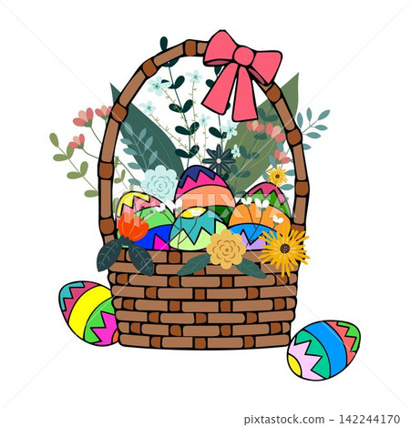 Basket with Easter eggs isolated on a white background Basket with Easter eggs isolated on a white background 142244170
