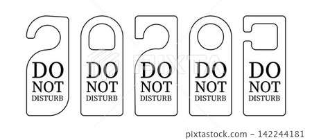 Empty label Hotel room door hanger. Do not disturb label. Isolated on white background. Vector illustration Empty label Hotel room door hanger. Do not disturb label. Isolated on white background. Vector illustration 142244181