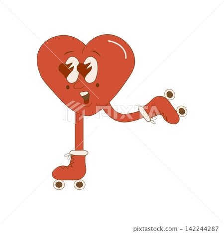 Retro style Valentine's day. Groovy retro heart. Hippie happy heart in retro cartoon style.Valentines Day. Vintage heart Retro style Valentine's day. Groovy retro heart. Hippie happy heart in retro cartoon style.Valentines Day. Vintage heart 142244287