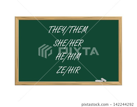 School blackboard with written gender pronouns 142244292