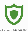 Green shield icon vector illustration isolated on white background. Protection, cybersecurity, antivirus, privacy safety concept  142244366