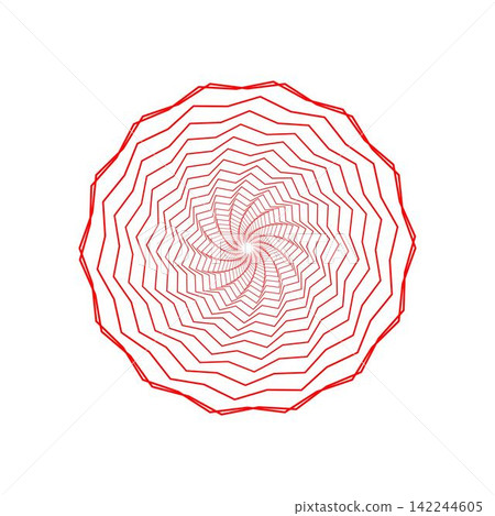 Abstract Geometric Red Spiral Vortex and Concentric Polygon Line Art on White Background Abstract Geometric Red Spiral Vortex and Concentric Polygon Line Art on White Background 142244605