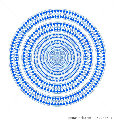 Abstract Geometric Blue Mandala and Concentric Ornate Circular Pattern on White Background Abstract Geometric Blue Mandala and Concentric Ornate Circular Pattern on White Background 142244625