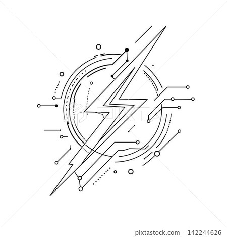 Abstract Geometric Lightning Bolt and Tech Circuit Line Art Symbol on White Background Abstract Geometric Lightning Bolt and Tech Circuit Line Art Symbol on White Background 142244626