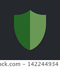 green shield icon on dark background. Cybersecurity and antivirus illustration 142244934