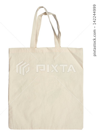 Empty beige cotton fabric shopper bag on isolated background. 142244999