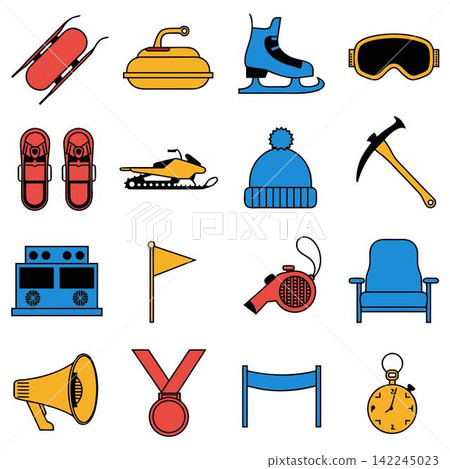 This image shows a grid of 16 icons representing winter sports and competitions This image shows a grid of 16 icons representing winter sports and competitions 142245023