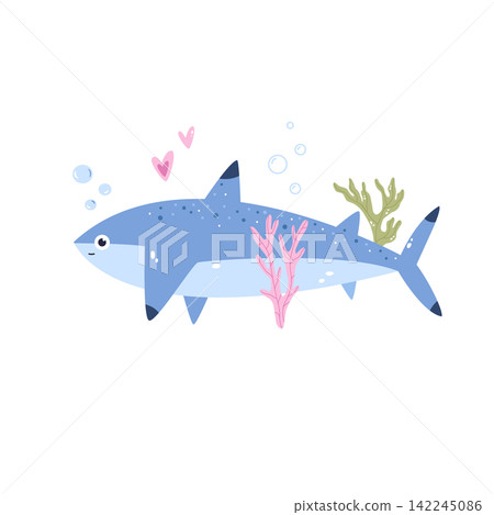 Cute cartoon shark minimalist flat design illustration Cute cartoon shark minimalist flat design illustration 142245086