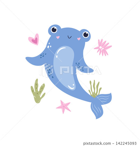 Cute cartoon hammerhead shark, minimalist flat design illustration Cute cartoon hammerhead shark, minimalist flat design illustration 142245093