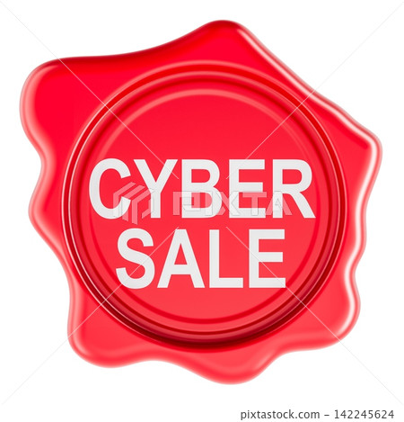 Cyber Sale, red wax seal. 3D rendering Cyber Sale, red wax seal. 3D rendering 142245624