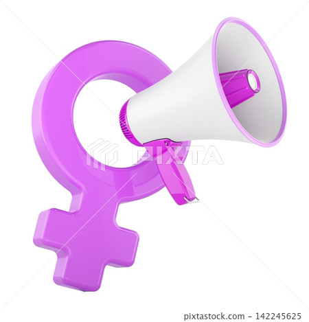 Female symbol with megaphone for womens rights and empowerment. 3d rendering Female symbol with megaphone for womens rights and empowerment. 3d rendering 142245625