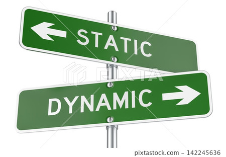 Static and Dynamic road signs pointing in opposite directions. 3D rendering Static and Dynamic road signs pointing in opposite directions. 3D rendering 142245636