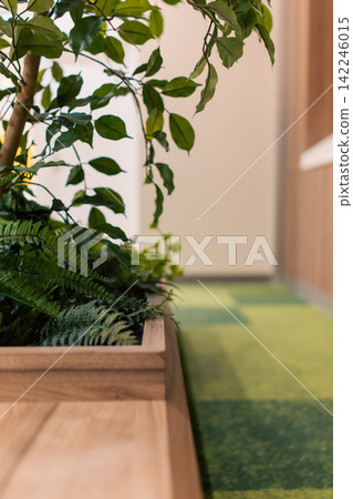 擺放著綠植的木製櫃檯,非常適合產品展示和廣告宣傳。 擺放著綠植的木製櫃檯,非常適合產品展示和廣告宣傳。 142246015