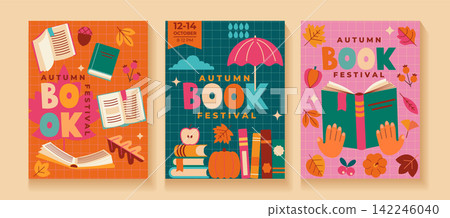 Set flyers for book festival. Book fair concept. Education, culture festival day, library or literature event.Vertical poster for advertising,promotion,invitation.Design for banner,web,sales,ad.Vector Set flyers for book festival. Book fair concept. Education, culture festival day, library or literature event.Vertical poster for advertising,promotion,invitation.Design for banner,web,sales,ad.Vector 142246040