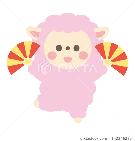 Cute sheep character illustration material holding a fan Cute sheep character illustration material holding a fan 142246283