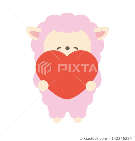 Cute sheep character illustration material holding a heart Cute sheep character illustration material holding a heart 142246284