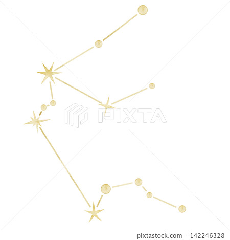 Aquarius watercolor constellation illustration on isolated background. Golden zodiac star map for astrology, horoscope, nursery decor, celestial collections and fantasy designs. 142246328