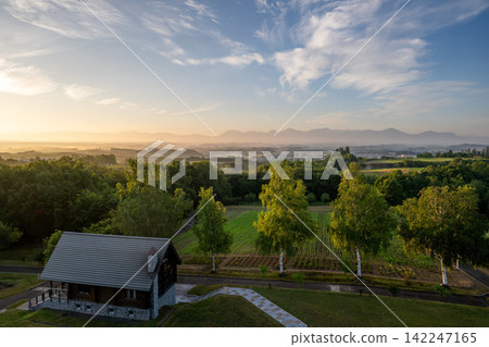 Sunrise scene on the hills of Biei Sunrise scene on the hills of Biei 142247165