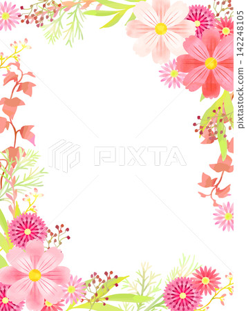 秋季花卉插畫邊框 142248105