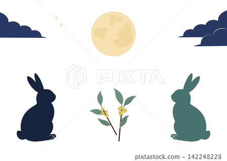 Mid Autumn Festival Design Element Collection with Moon Rabbits and osmanthus Twigs Vector Clip art. Isolated Hand drawn vector set Greeting cards, poster, banners, tag, packaging or seasonal projects Mid Autumn Festival Design Element Collection with Moon Rabbits and osmanthus Twigs Vector Clip art. Isolated Hand drawn vector set Greeting cards, poster, banners, tag, packaging or seasonal projects 142248228