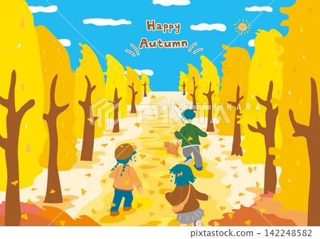 Ginkgo trees and children Ginkgo trees and children 142248582