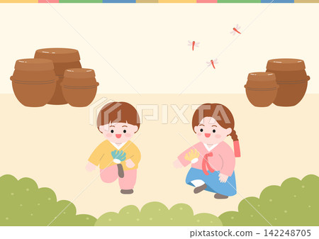 Children playing Korean shuttlecock kicking game Children playing Korean shuttlecock kicking game 142248705