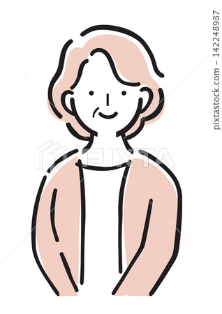Illustration of a grandmother/grandmother; image of an elderly woman/family member; simple color. Illustration of a grandmother/grandmother; image of an elderly woman/family member; simple color. 142248987