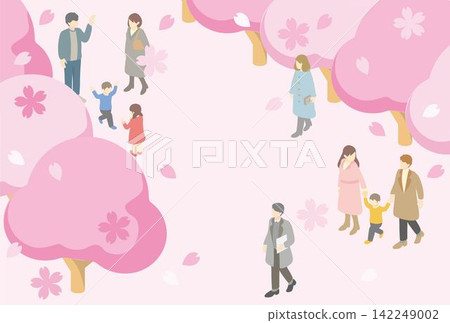 春天、櫻花、賞櫻、人物、家庭、兒童、風景、等距視角、插圖、橫幅、邊框、背景、材料 春天、櫻花、賞櫻、人物、家庭、兒童、風景、等距視角、插圖、橫幅、邊框、背景、材料 142249002