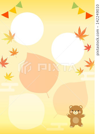 Autumn foliage and bear frame illustration Autumn foliage and bear frame illustration 142249010