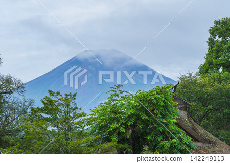 [Yamanashi Prefecture] Oshino Hakkai - Summer view of Mt. Fuji over thatched roofs 142249113