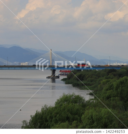 Cable-Stayed Bridge Over the River Cable-Stayed Bridge Over the River 142249253