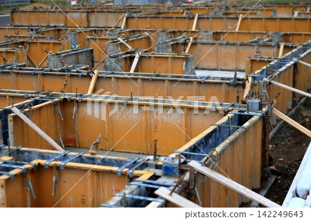 Formwork construction for house foundations Formwork construction for house foundations 142249643
