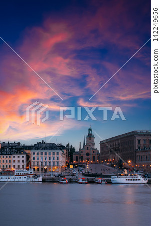 Dramatic Sunset Over Gamla Stan Skyline in Stockholm Dramatic Sunset Over Gamla Stan Skyline in Stockholm 142249656