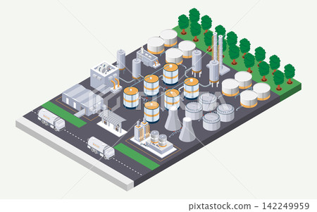 Isometric Oil and Gas Plant with Industrial Infrastructure, Storage Facilities and Fuel Logistics Isometric Oil and Gas Plant with Industrial Infrastructure, Storage Facilities and Fuel Logistics 142249959