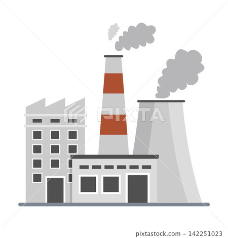 Industrial Factory with Smokestacks and Air Pollution Emissions Illustration Industrial Factory with Smokestacks and Air Pollution Emissions Illustration 142251023