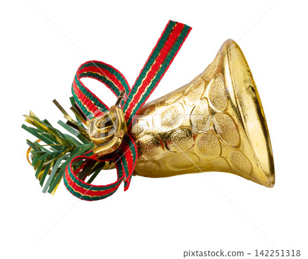 Golden Bell for Christmas Decoration isolated on white background 142251318