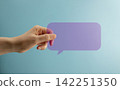 Speak speech talk truth transparent concept with hand holding purple speech bubble 142251350