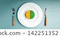 White plate divides WORK and LIFE into two colored halves, symbolizing balance, priorities, time managemen 142251352