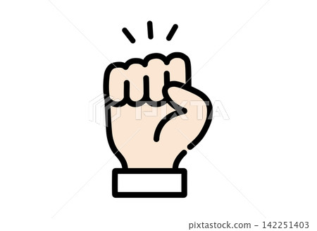 A color icon illustration of the rock-paper-scissors gesture, with sleeves. A color icon illustration of the rock-paper-scissors gesture, with sleeves. 142251403