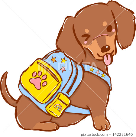 Cute Dachshund Back to School Dog with Backpack Cartoon Hand Drawn Cute Dachshund Back to School Dog with Backpack Cartoon Hand Drawn 142251640