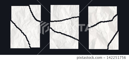 Torn crumpled rectangle paper page set. Ripped wrinkled paper sheet piece collection. Scrapbook jagged edge element pack. Vector textured fragment strips for sticker, collage, text box, banner, poster Torn crumpled rectangle paper page set. Ripped wrinkled paper sheet piece collection. Scrapbook jagged edge element pack. Vector textured fragment strips for sticker, collage, text box, banner, poster 142251756