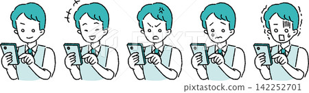 A set of illustrations of a male student using a smartphone. A set of illustrations of a male student using a smartphone. 142252701