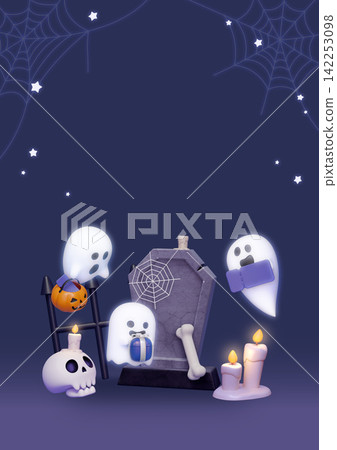 3D Halloween Background with Cute Ghosts Tombstone and Copy Space 3D Halloween Background with Cute Ghosts Tombstone and Copy Space 142253098