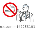 Smoking cessation clinic: Smoking cessation sign and middle-aged male doctor 142253101