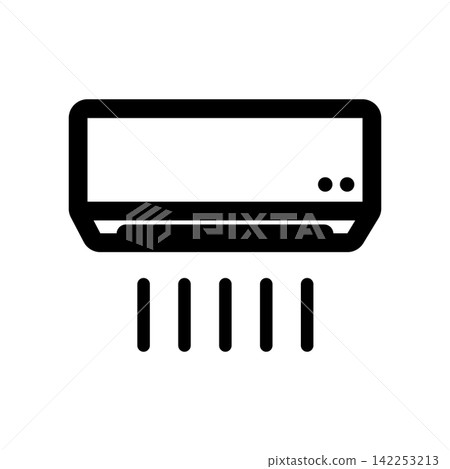 A simple icon of a wall-mounted air conditioner with air blowing out. A simple icon of a wall-mounted air conditioner with air blowing out. 142253213