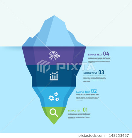 Business Infographic Iceberg Four Levels Visible Hidden Concepts Workflow Template 142253467